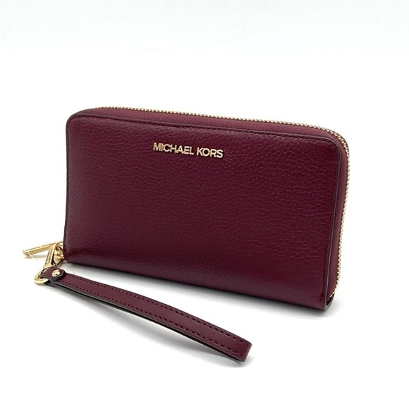 Michael Kors Large Flat Mf Phone Case Wallet Ox Blood - Picture 2 of 7